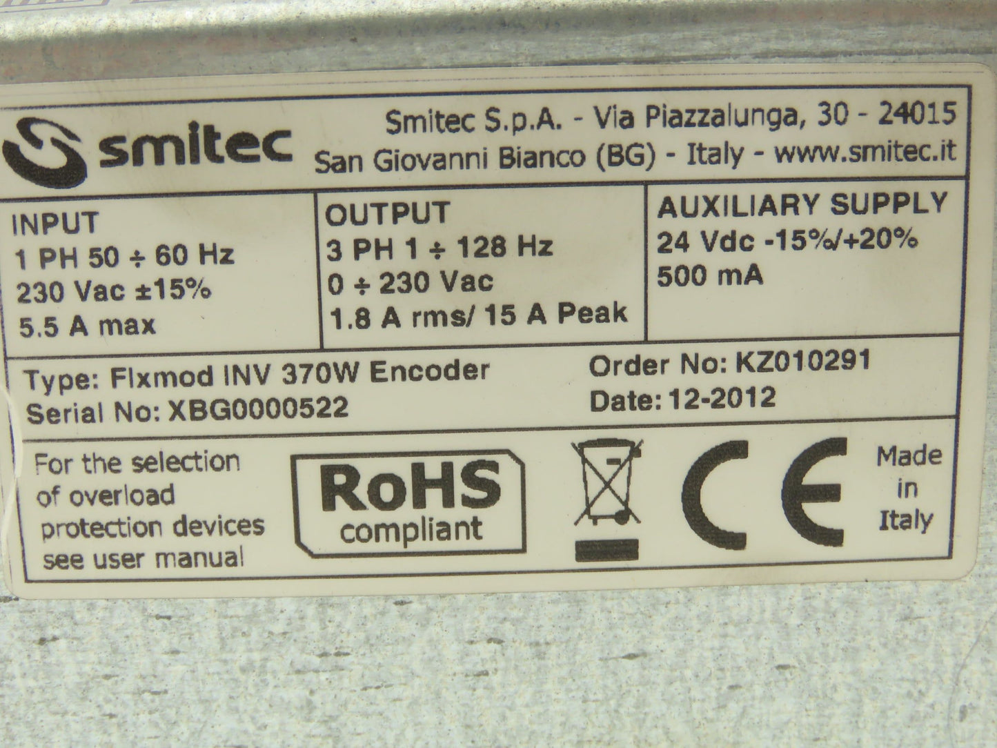 Smitec FLXMOD INV 370W Encoder Inverter Power Supply 230V 1PH -230V 3PH KZ010291