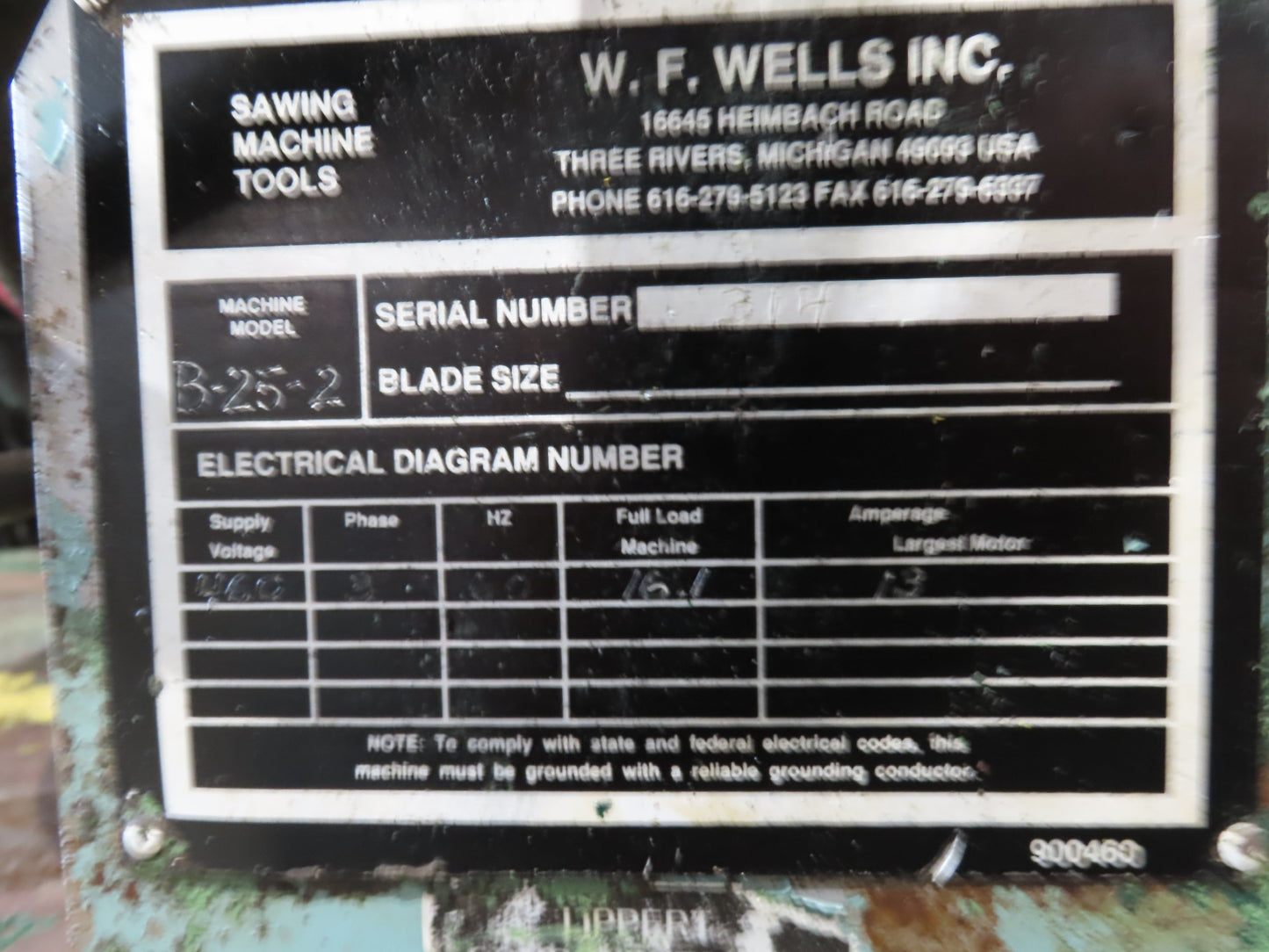 WF Wells B-52-2 Horizontal Steel Bandsaw 22"x 40" Twin Post 10HP 3PH 460V