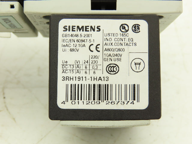 Siemens 3RU1116-1BB0 Motor Starter Contactor Relay 24V Coil 5Hp 600V Lot of 2