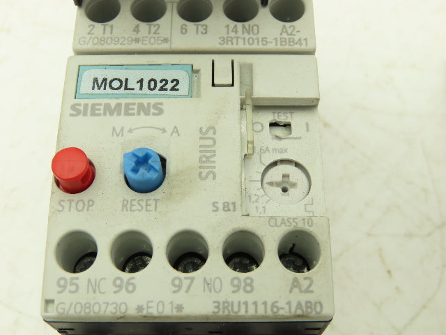 Siemens 3RU1116-1AB0 Motor Starter Contactor Relay 24V Coil 5Hp 600V Lot of 3