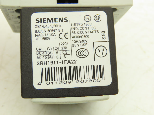 Siemens 3RT1015-1BB41 Motor Starter Contactor 24V Coil 5Hp 600V Lot of 3