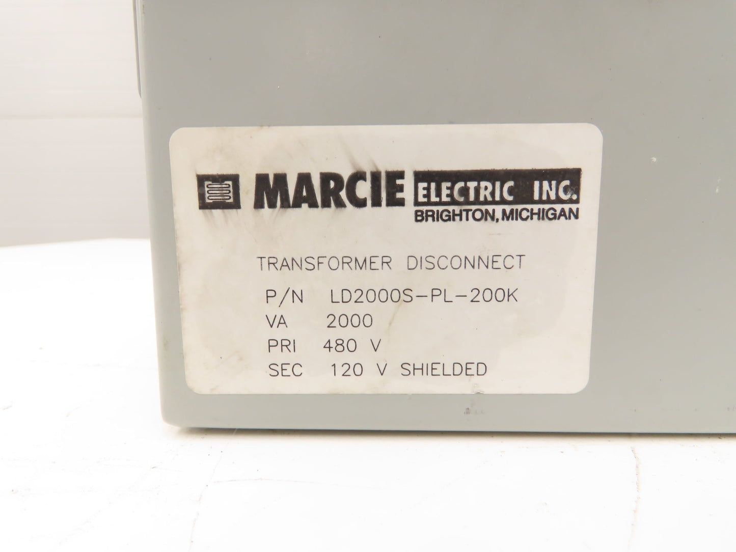 Marcie LD2000-PL-200K Stepdown Transformer Disconnect 2kva 1Ph HV 480V LV 120V