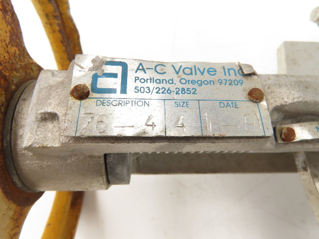 A-C Valve 76-4 304 Stainless 4" Knife Gate Valve Rising Stem Metal Seat