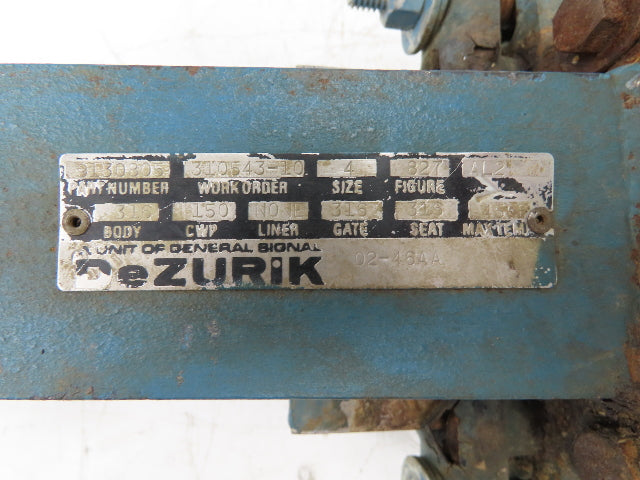 DeZurik 827 4" Flanged Knife Gate Valve Rising Stem Metal Seat 316SS Disc