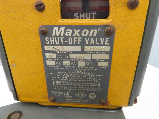 Maxon 1" 760 2 Gas Shut-Off Valve 1"NPT 600psi 120V
