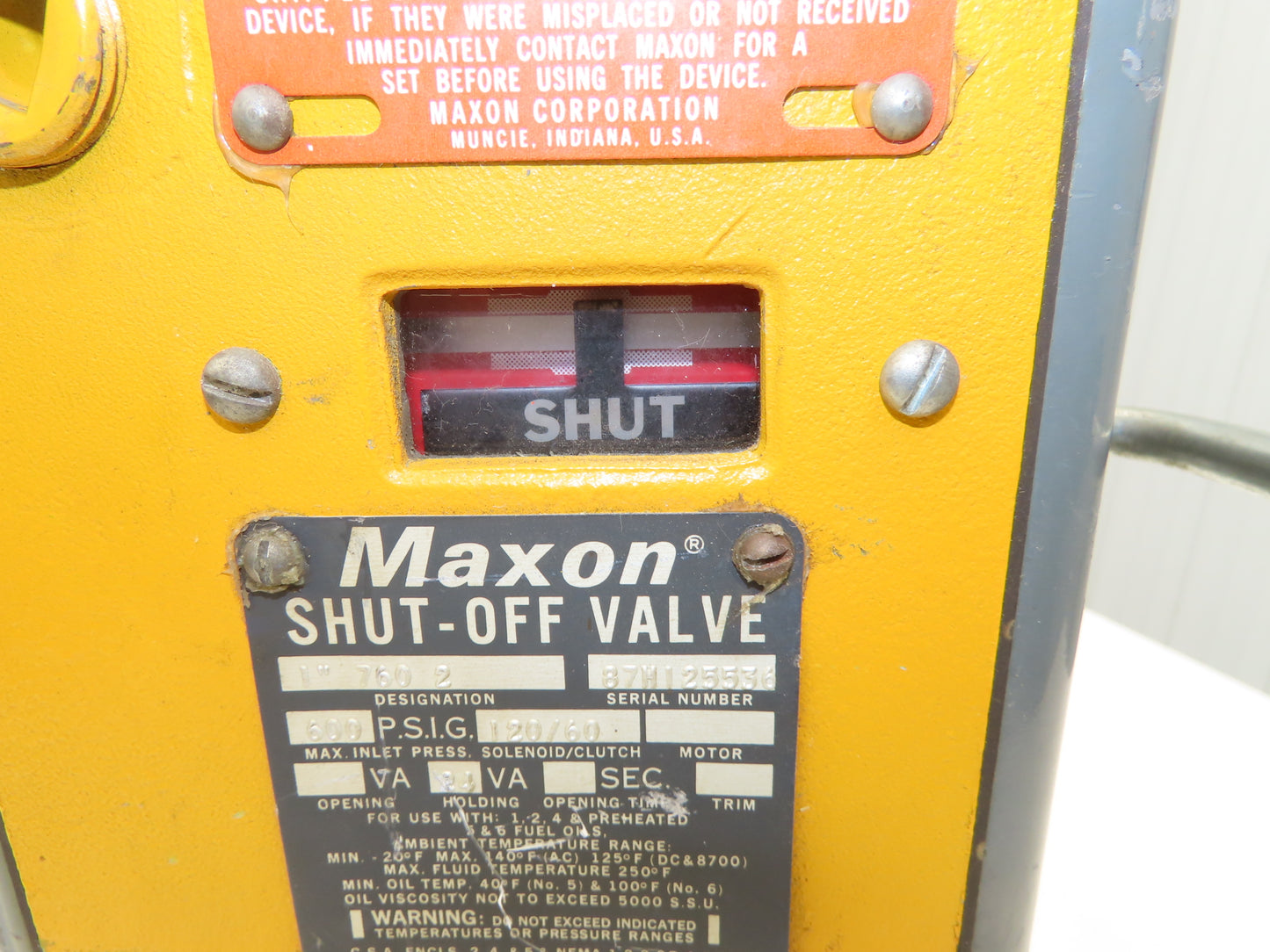 Maxon 1" 760 2 Gas Shut-Off Valve 1"NPT 600psi 120V