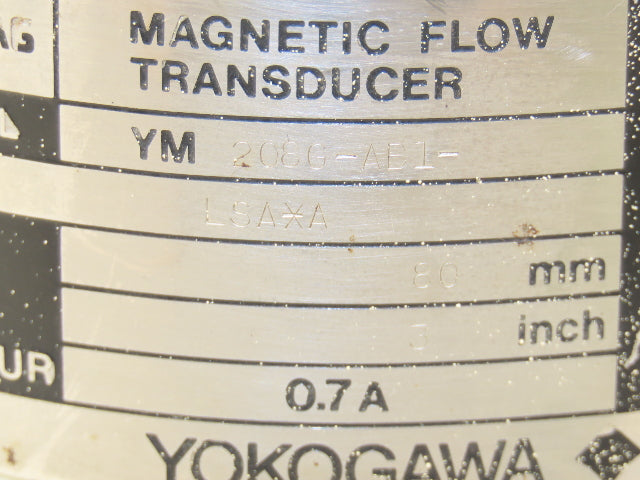 Yokogawa YM 208G-AB1-LSAXA Flow Meter 3" Tube Hazardous Location