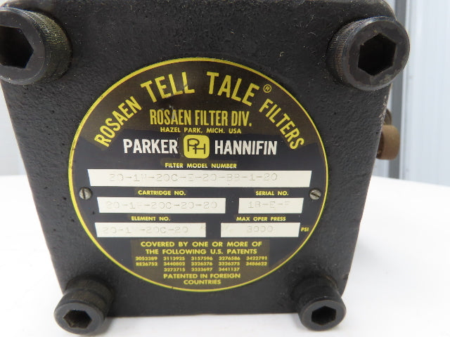 Parker Rosaen 20-1H-20C-E-20-BB-1-20 Tell Tale Hydraulic Filter 3/4"NPT 3000psi