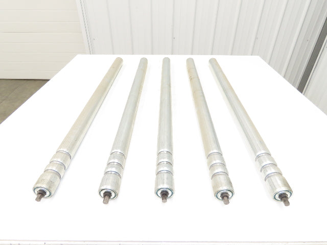 3-Groove Skew Conveyor Roller 1.9" Dia 37.25"BF Galvanized 7/16" Hex Lot of 5
