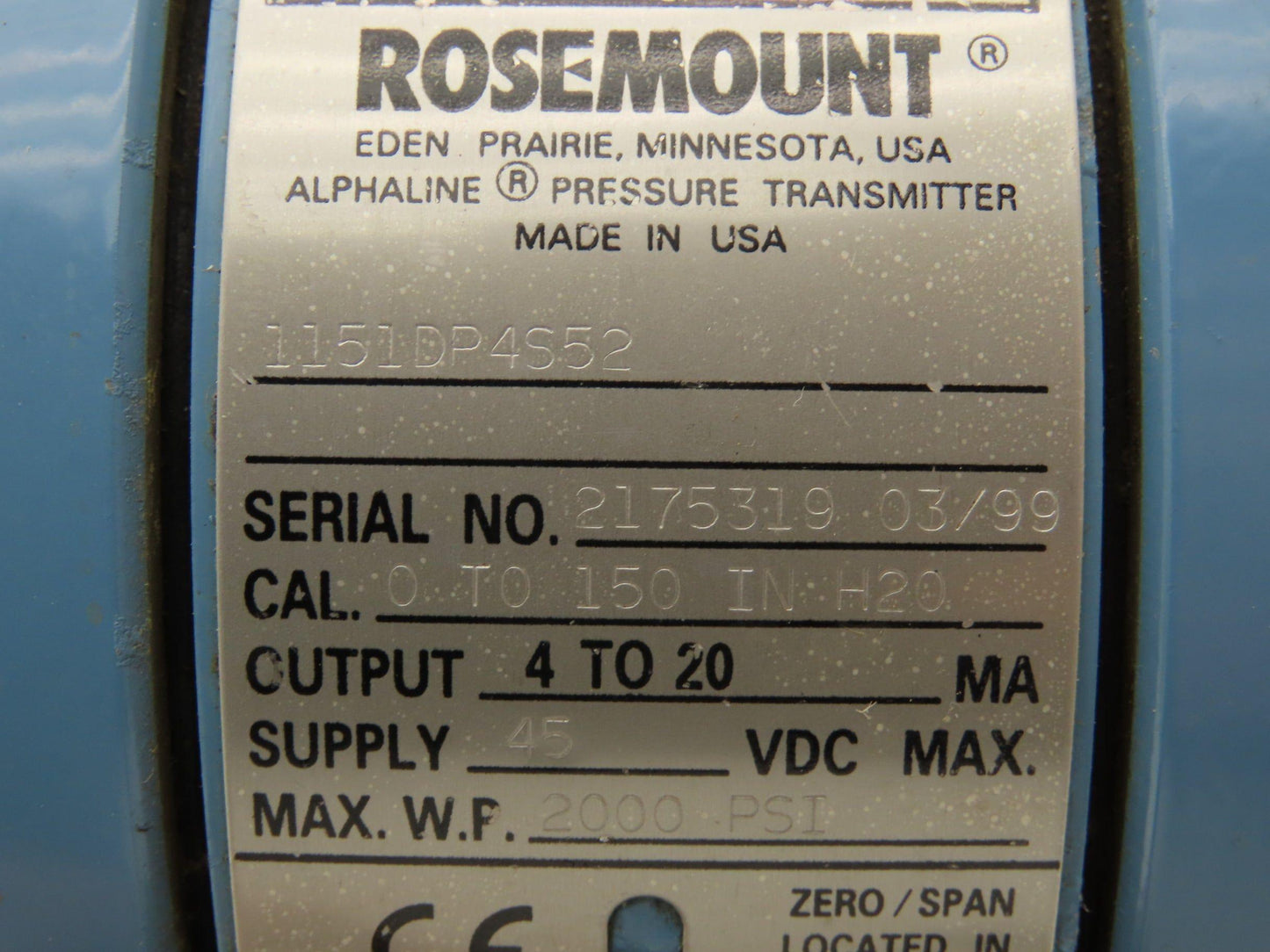 Rosemount 1151DP4S52 1151DP4S52 Pressure Transmitter 45VDC 2000 PSI