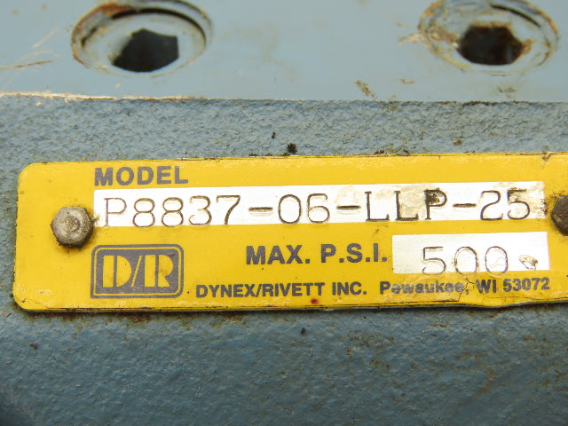 Dynex/Rivett P8837-06-LLP-25 Balanced Spool Valve Pressure Control 40-500psi