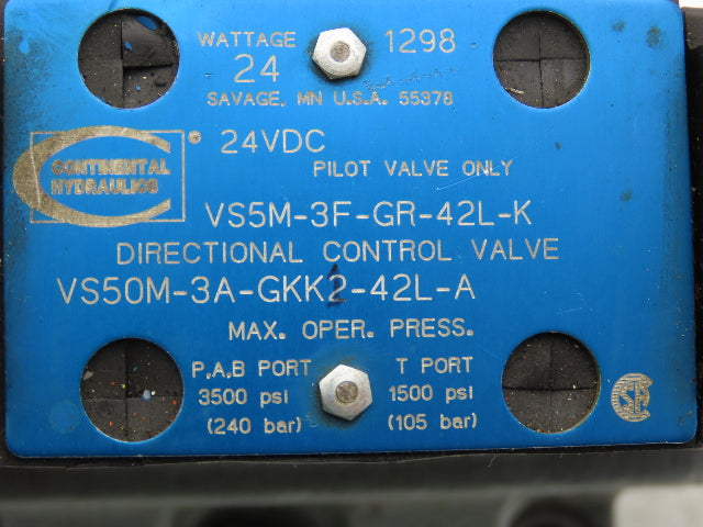 Continental VS5M-3F-GR-42L-K Directional Solenoid Valve 24V VS50M-3A-GKK2-42L-A