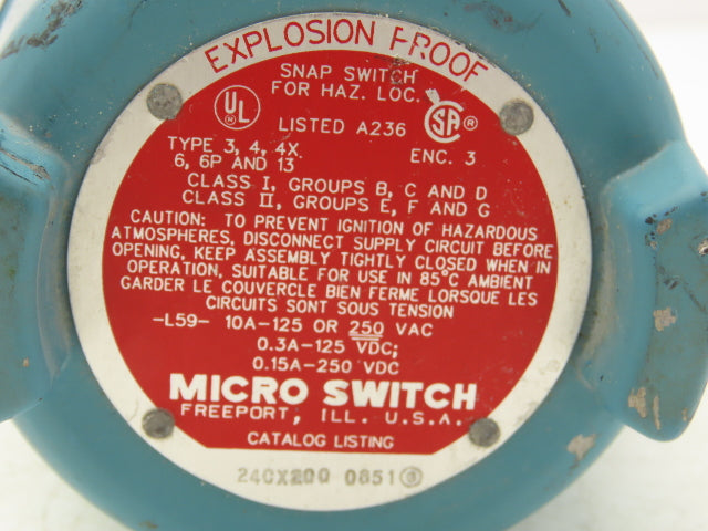 Micro Switch 24CX200 0851 Limit Snap Switch 250V Explosion Proof Haz Loc XP