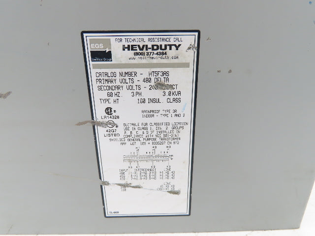 Sola Hevi-Duty HT5F3AS Step-Down Transformer 3Kva 480V Delta 3PH - 240D/120CT