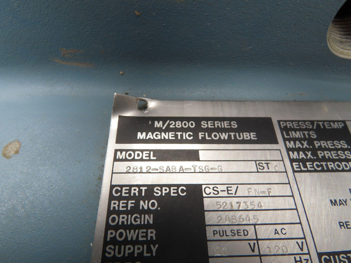 Foxboro 2812-SABA-TSG-G Magnetic Flow Meter 12" Flow Tube 250psi 2800 Series