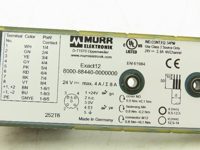 Murr Elektronik MVP12N-VN8F Breakout Box Spring Terminal 24vdc 8 Position M12