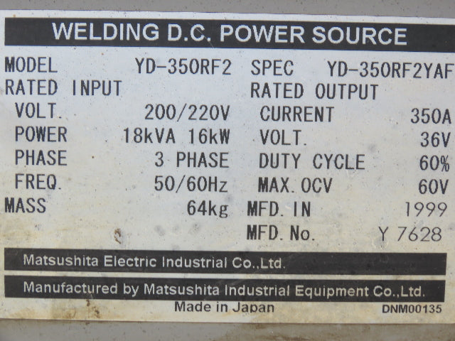 Panasonic YD-350RF2 Pana Star 350A Robot Welding Power Supply 200V 18kva