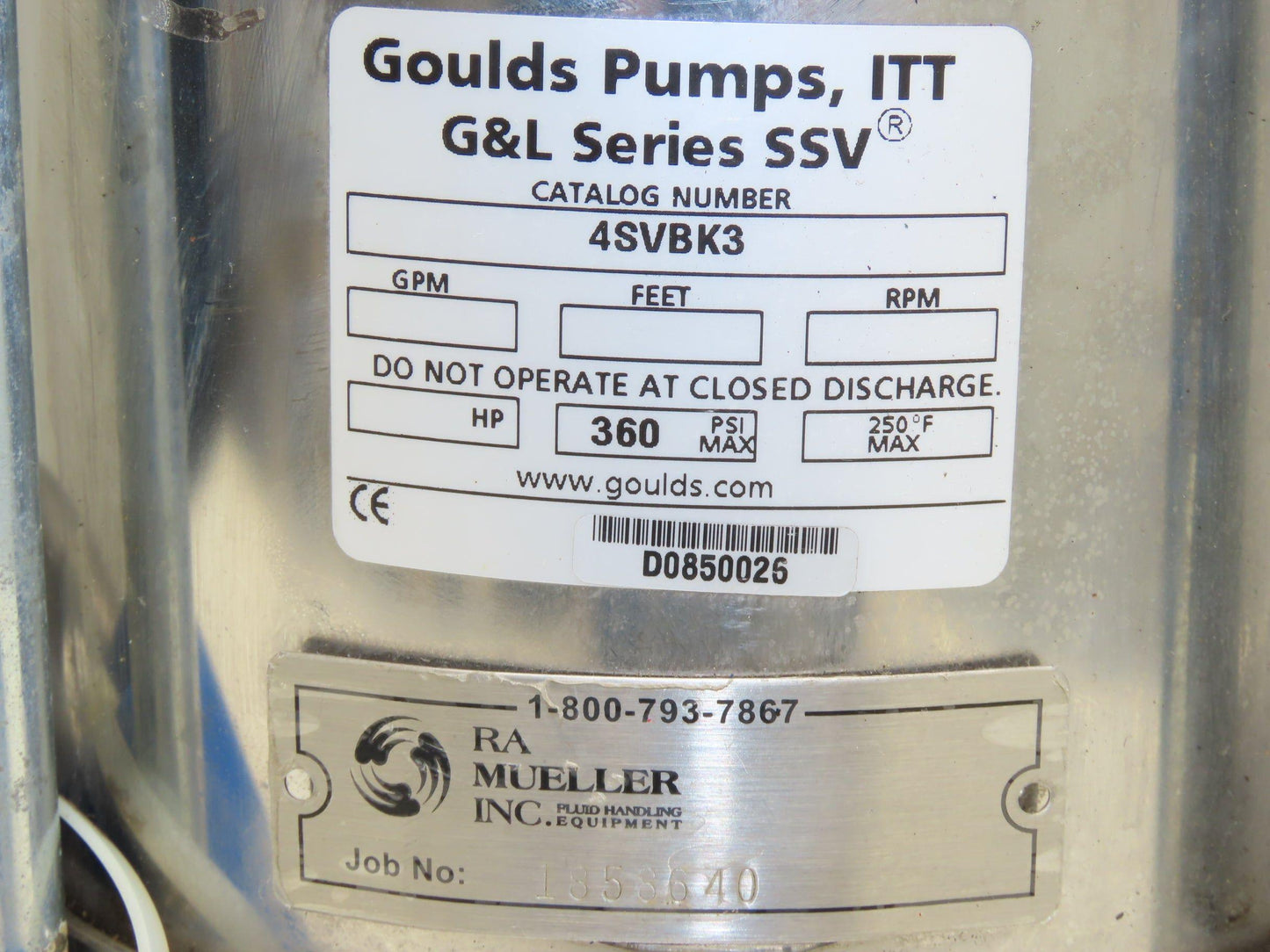Goulds 4SVBK3 Inline Vertical Centrifugal Pump 2" Flanged 304SS 3/4Hp 230/460V