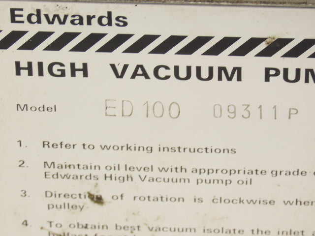Edwards Speedivac ED100 Belt Drive Rotary Vacuum Pump 2-Stage 6CMH 230/460V 3PH