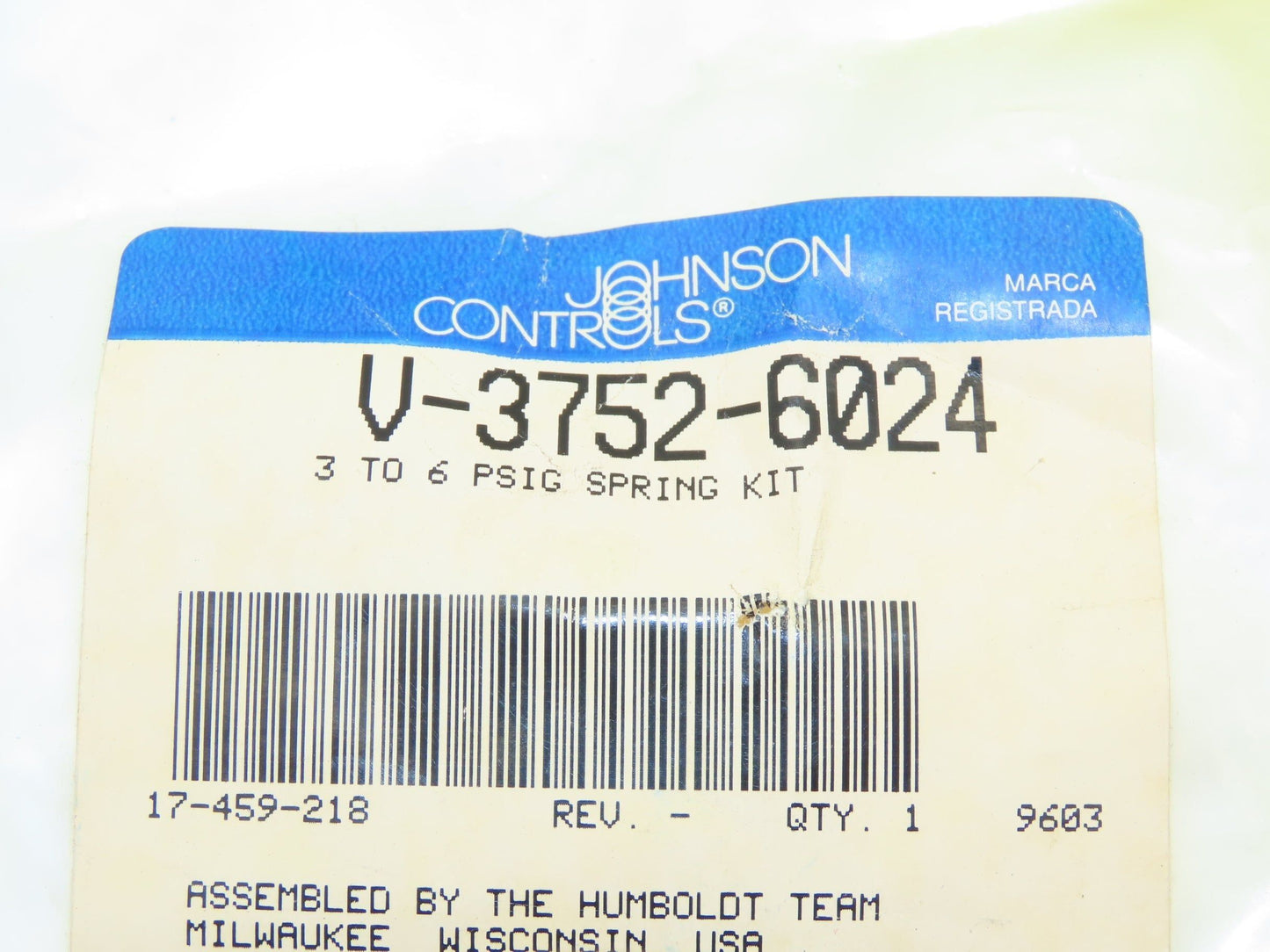 Johnson Controls V-3752-6024 Valve Rebuild Spring Parts Kit 3-6 PSI Lot of 3