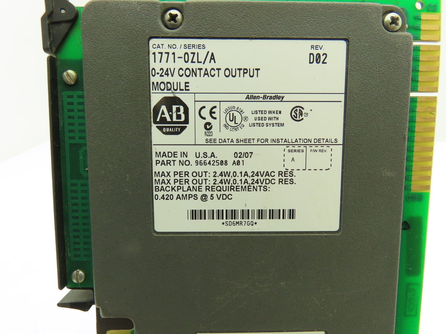 Allen Bradley 1771-0ZL/A 0-24V Contact Output Rev D02