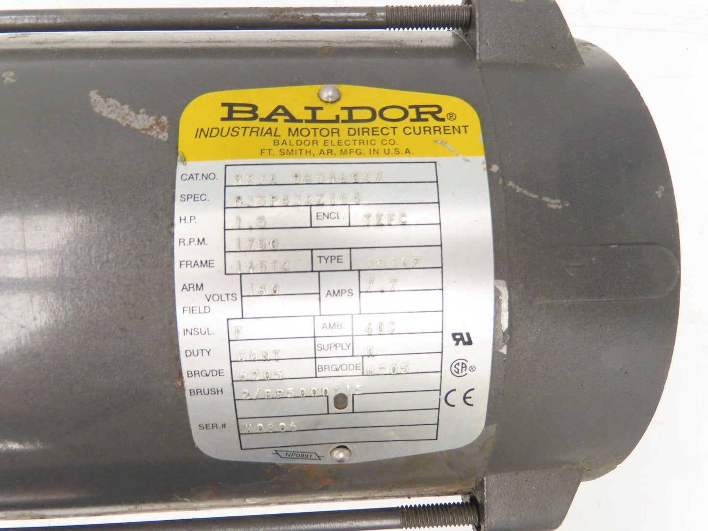 Baldor CDP3575 DC Motor 1.5Hp 7.7A 1750rpm 180VDC 145TC Type 3536P M35P432Z164