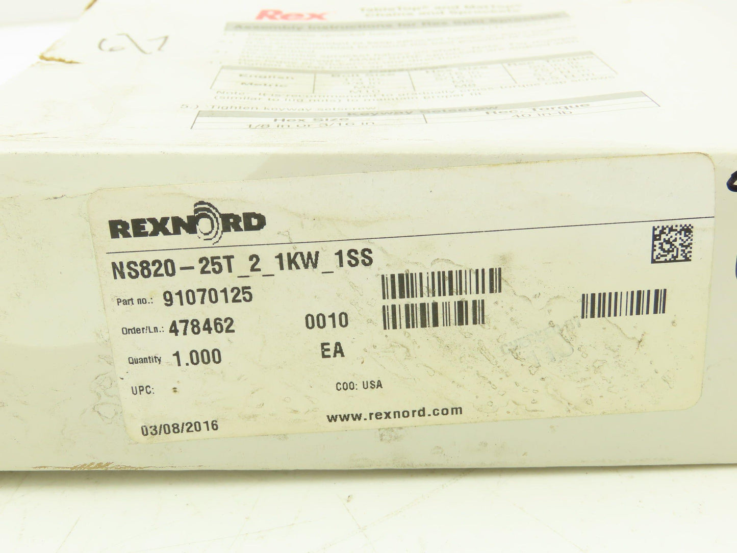 Rexnord NS820-25T-2-1KW-1SS Double Sprocket for TableTop Conveyor Chain 2" Bore