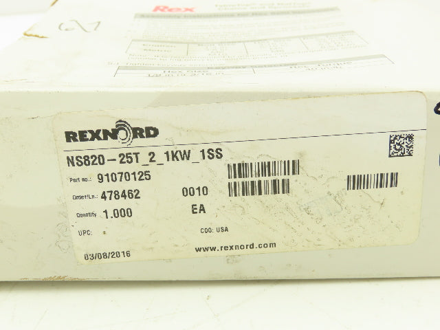 Rexnord NS820-25T-2-1KW-1SS Double Sprocket for TableTop Conveyor Chain 2" Bore
