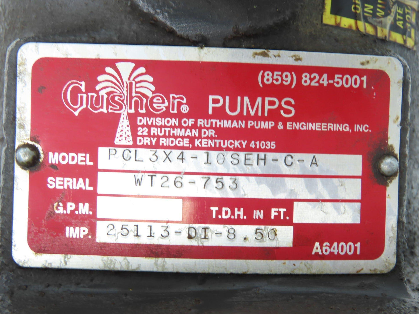 Gusher PCL3X4-10SEH-C-A Cast Iron Centrifugal Pump 3"x 4" Flanged 8.5" Impeller