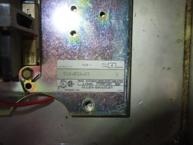 Allen Bradley 512-BCA-25 Combination Motor Starter 30A Disconnect 600V 3Ph 10Hp