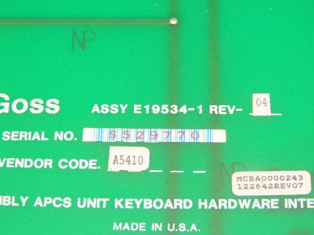 Goss E19534-1 APCS Keyboard Hardware Interface Assembly