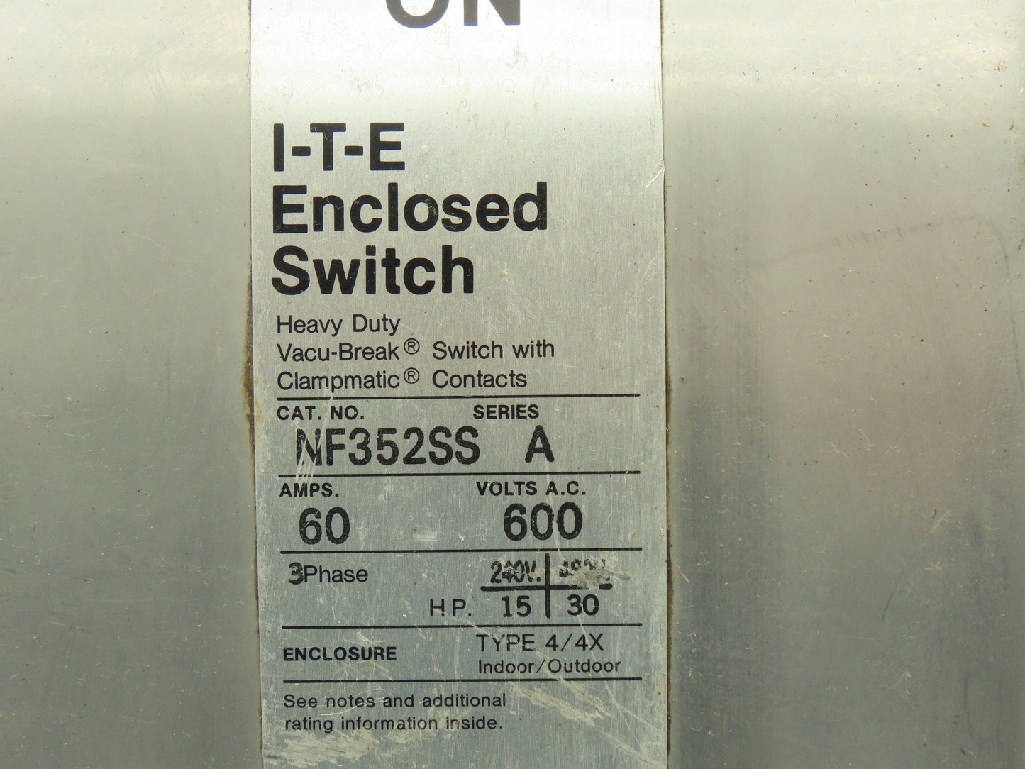 Siemens NF352SS-CH Safety Switch Disconnect Non Fused Stainless Steel 600V 60A