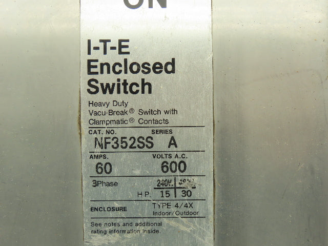Siemens NF352SS-CH Safety Switch Disconnect Non Fused Stainless Steel 600V 60A