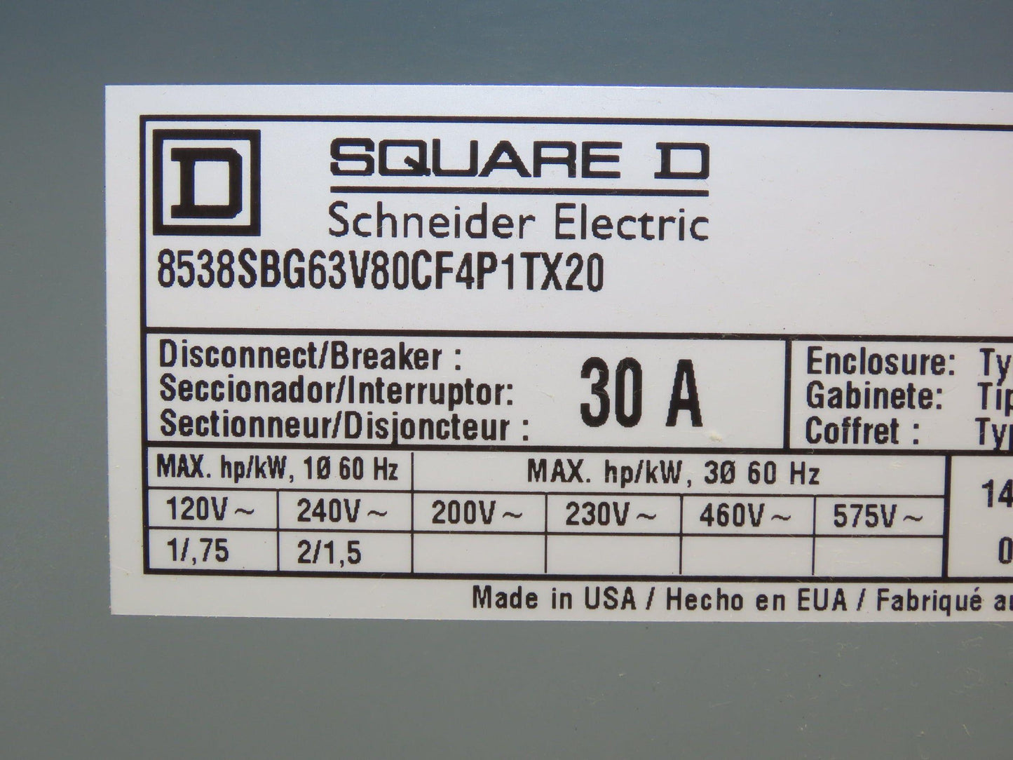 Square D Combination Motor Starter Enclosure Only