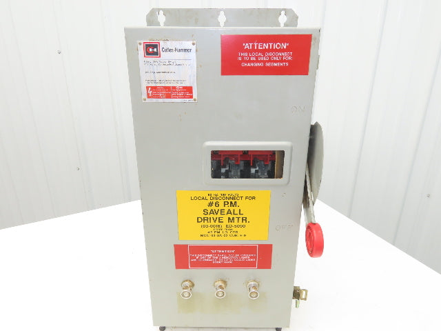 Cutler Hammer Eaton DH363UDKW Safety Disconnect Switch 100A 600V 3Ph Non Fused