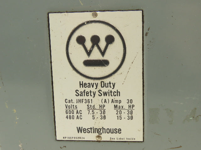 Westinghouse JHF361 Safety Disconnect Switch 30A 600VAC Fused 30HP