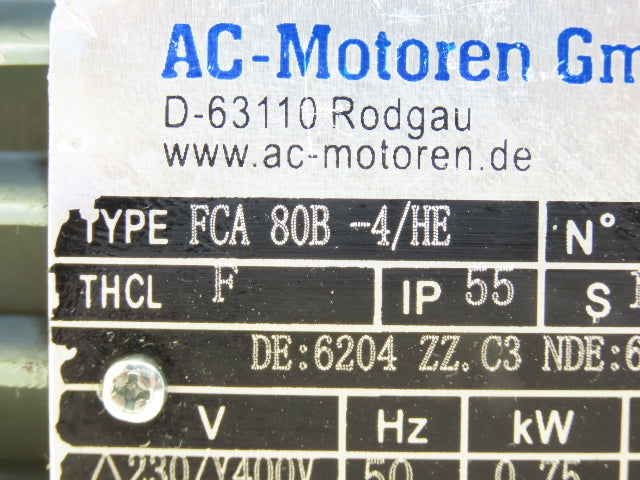 AC-Motoren GmbH FCA 80B-4/HE Metric AC Motor .9kw 1715rpm 230/460V 3PH IEC 80