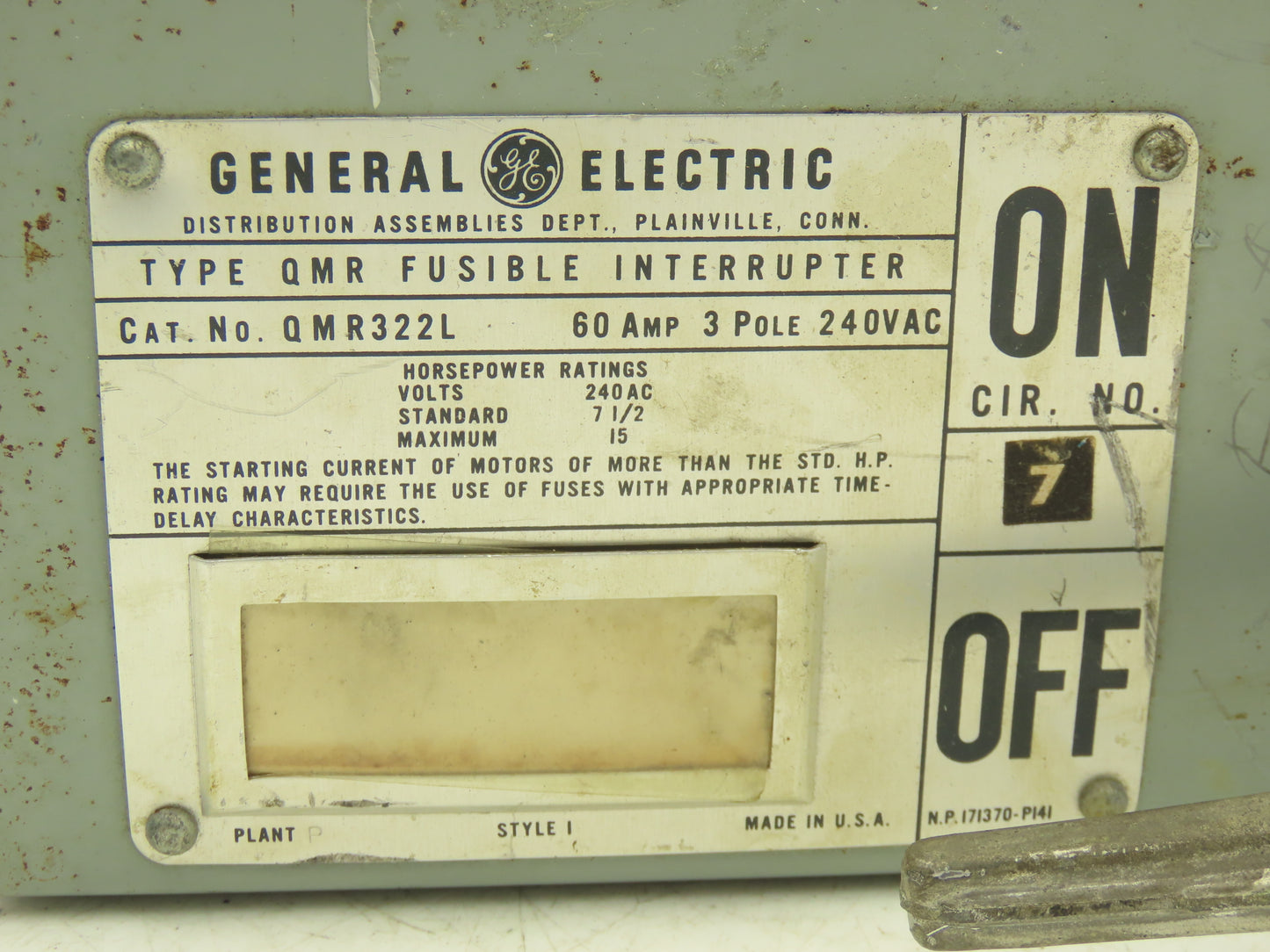 General Electric QMR322L Fusible Interrupter 60A 3Pole 240VAC