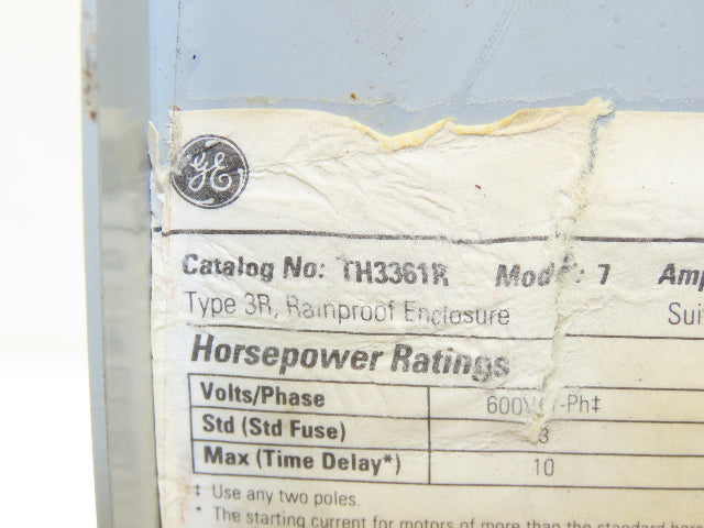 General Electric TH3361R Model 7 GE Safety Disconnect Switch 30A 600VAC Fused