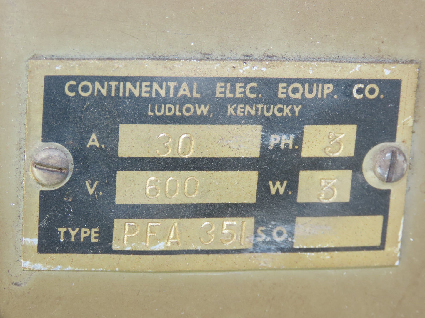 Continental Electric PFA 351 Fusible Panelboard Switch 30A 3P 600VAC