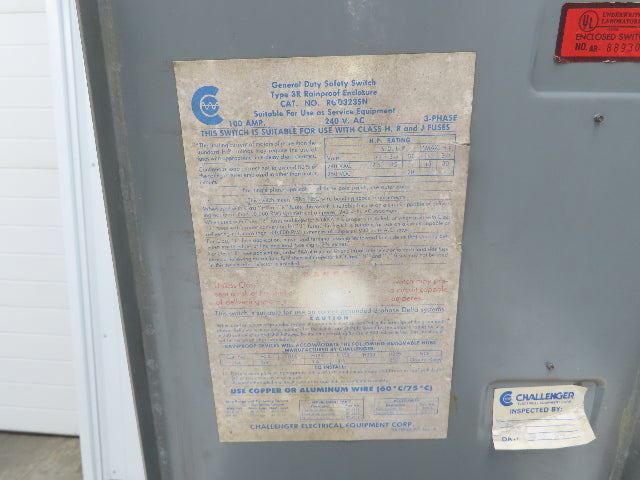 Challenger RGD323SN RGD323SN Safety Disconnect Switch 100A 240VAC Fused 30HP 3Ph