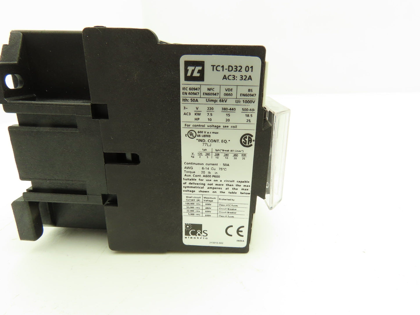 Shamrock Robusta TC1-D32 01 Contactor Motor Starter 3Ph 600V 25Hp 1NC Coil 120V