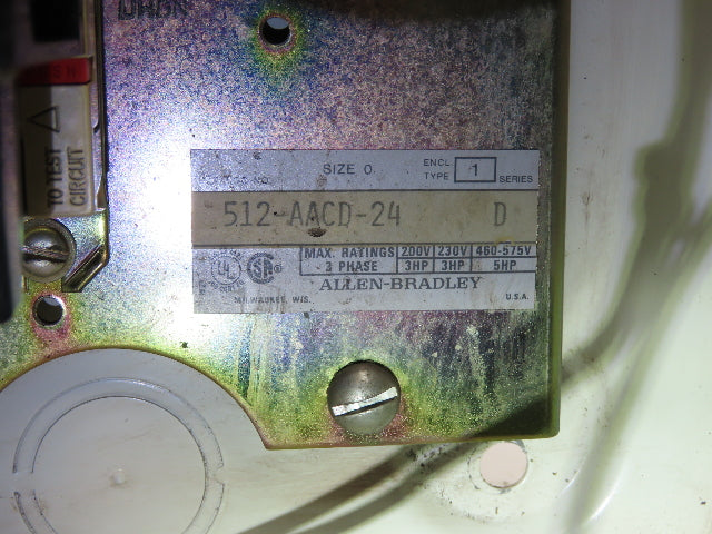 Allen Bradley 512-AACD-24 Combination Starter NEMA Size 0 Fusible 5HP 600V 3ph