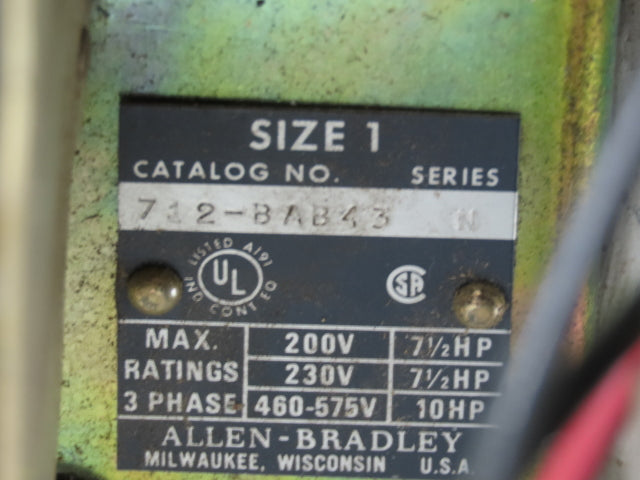 Allen-Bradley 712-BAB43 Combination Starter Fusible 600V 3PH 10HP 120V Coil