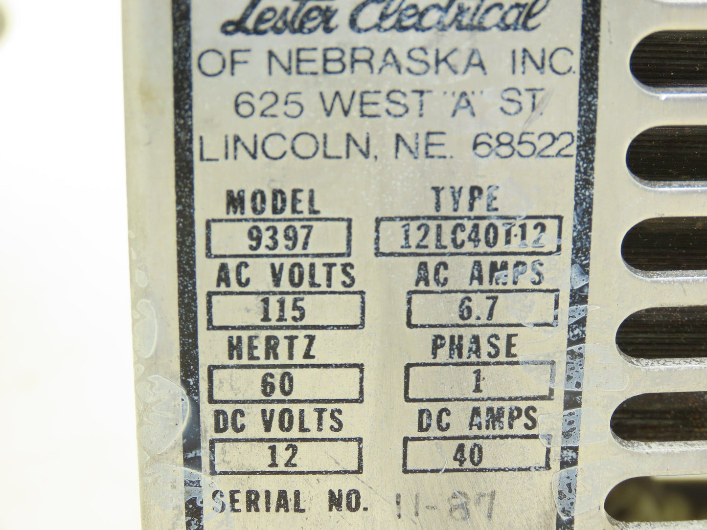Lester 9397 Electric Battery Charger 12V DC 40A with 175A Gray Plug