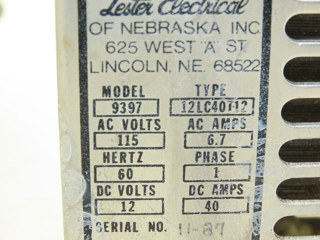 Lester 9397 Electric Battery Charger 12V DC 40A with 175A Gray Plug