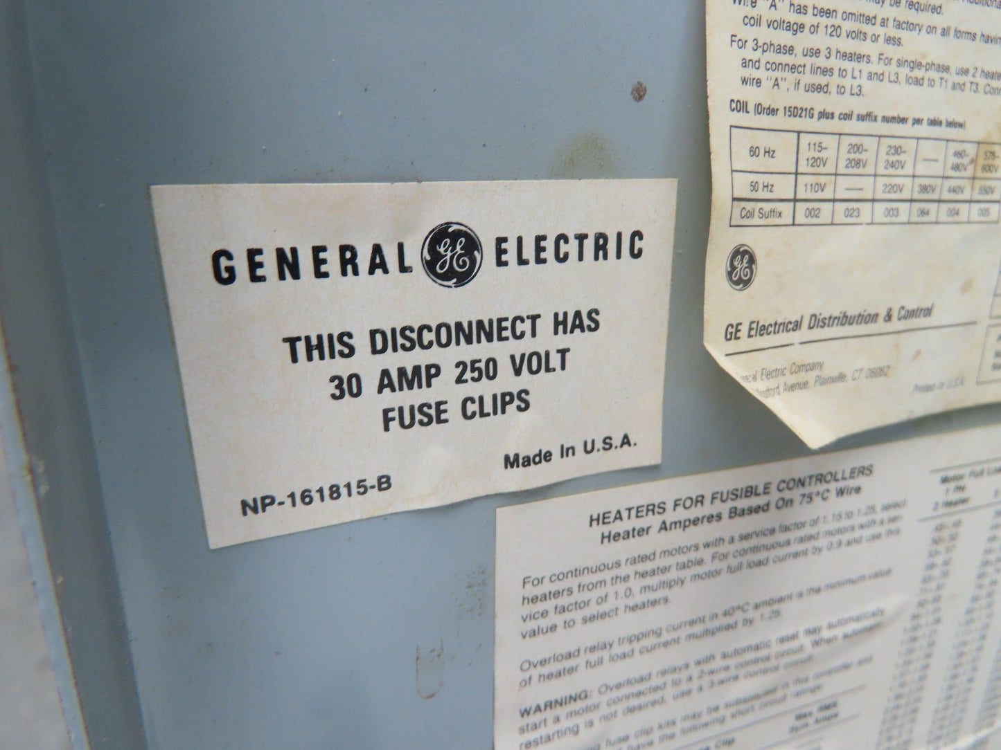 General Electric NP-161815-B Combination Motor Starter Fused 30 Amp 250VAC 10HP