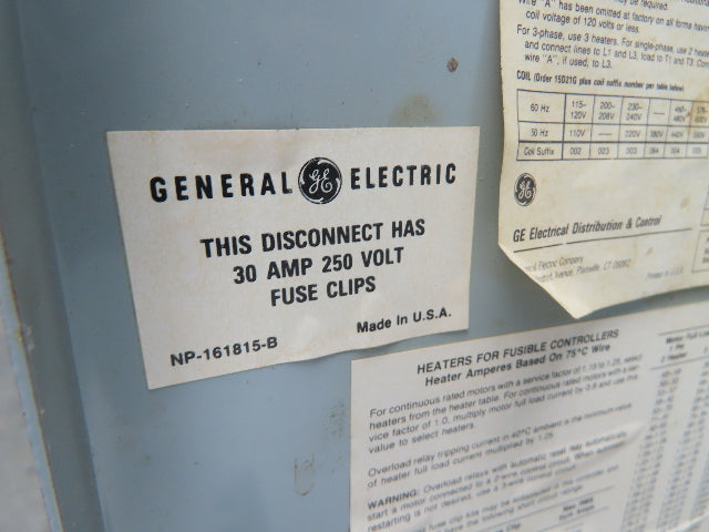 General Electric NP-161815-B Combination Motor Starter Fused 30 Amp 250VAC 10HP