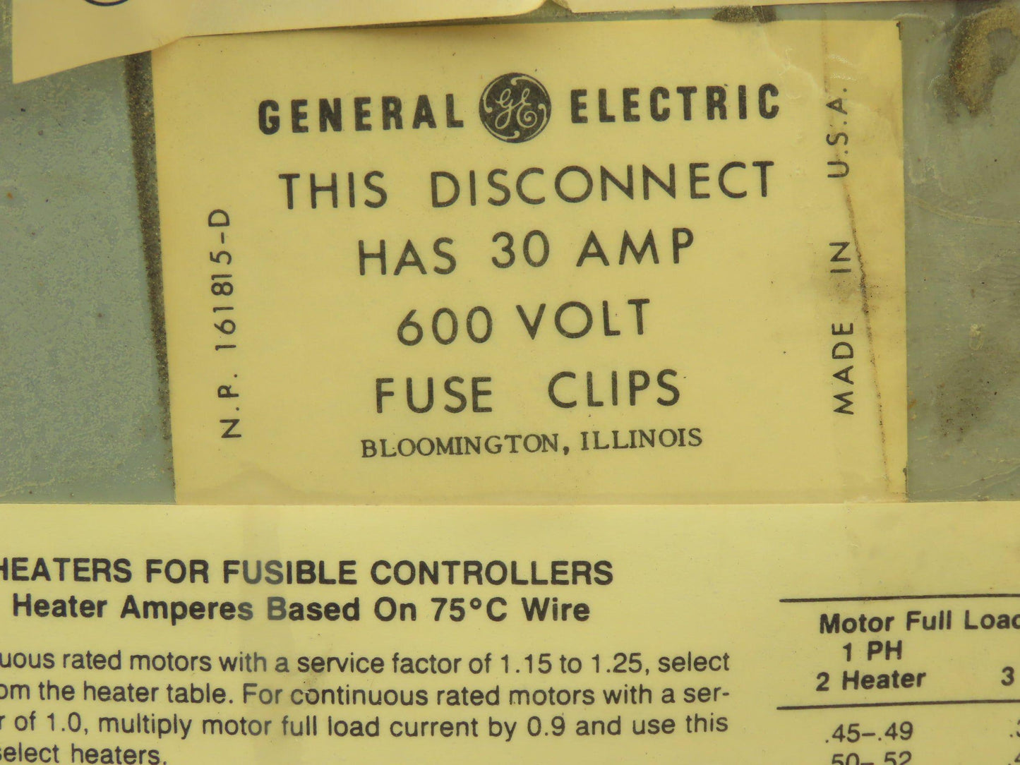 General Electric NP-161815-D Combination Motor Starter Fused 30 Amp 600VAC 10HP