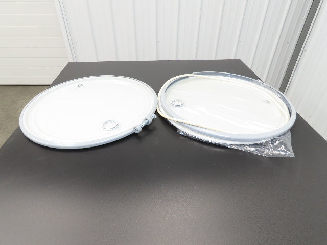 Uline H-1593 Replacement Steel Lid 55 Gallon Drum Bolt Ring Seal White Lot of 2